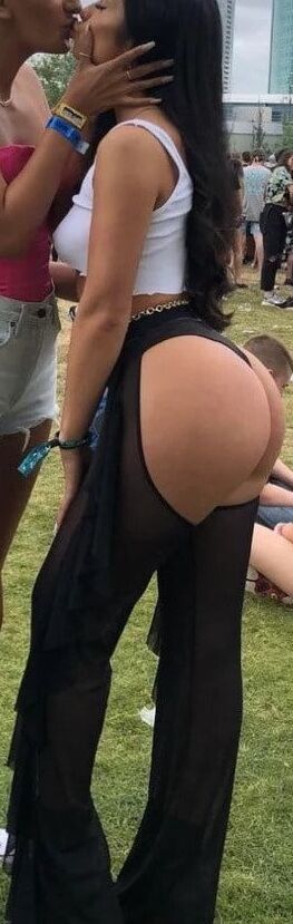 Asses in see through and chaps