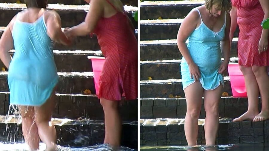 Mature Russian women bathe in cold water