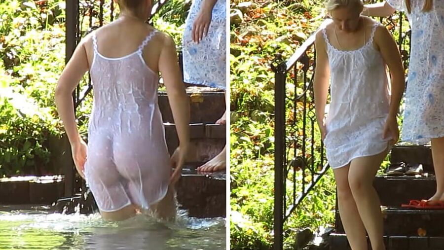 Mature Russian women bathe in cold water