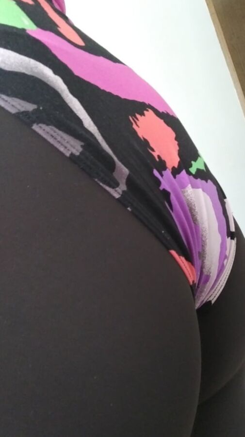GF milf in athleisure leggings leotard unitard thong