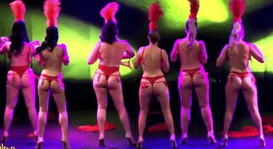 Burlesque women in red thongs