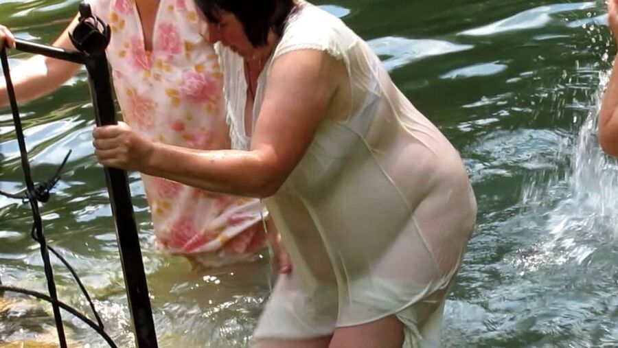 Mature Russian women bathe in cold water