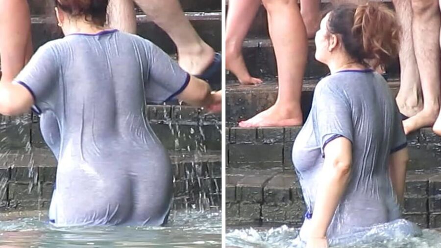 Mature Russian women bathe in cold water