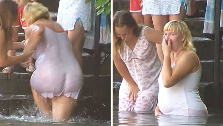 Mature Russian women bathe in cold water