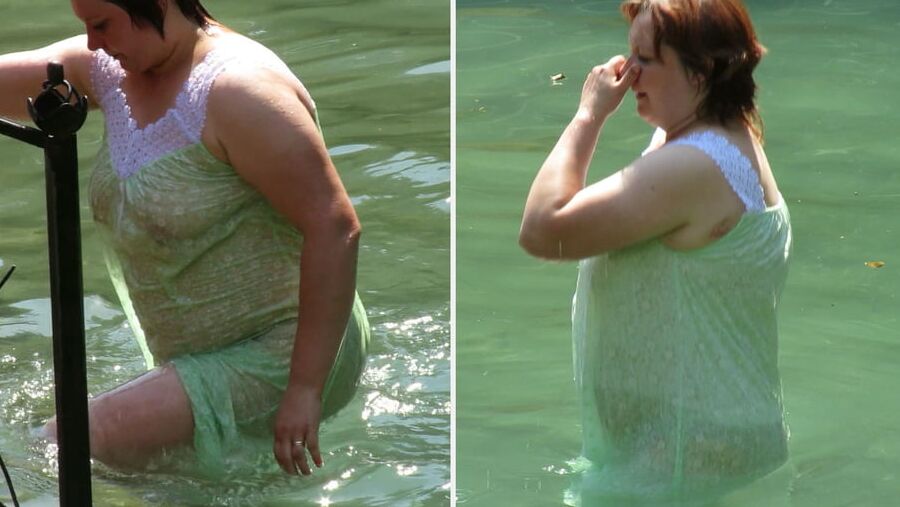 Mature Russian women bathe in cold water