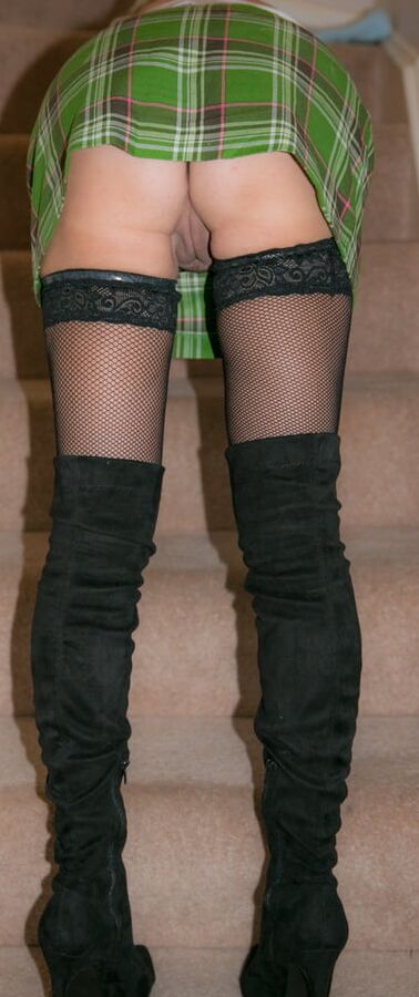 stockings boot and pussy flash