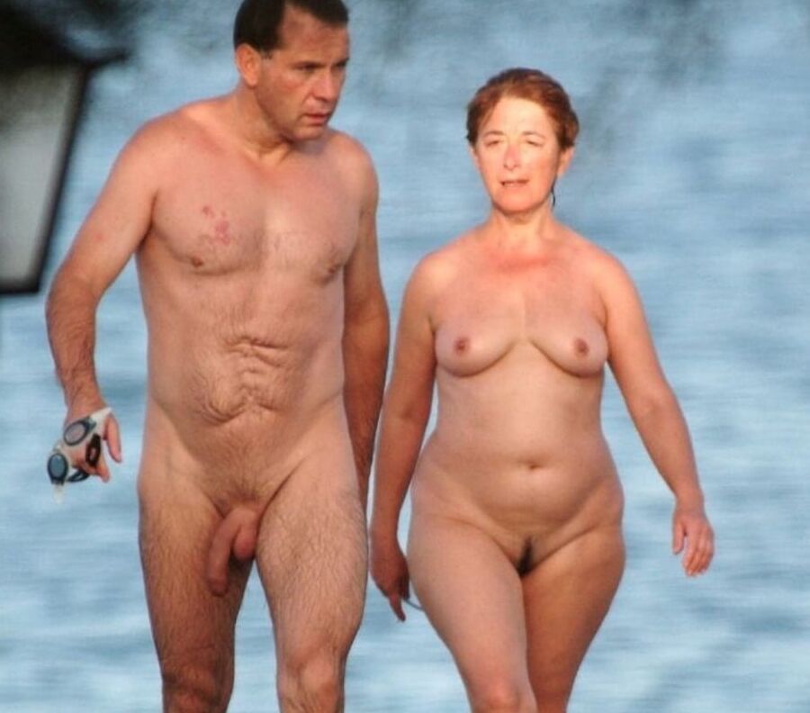 Nude beach couples and groups.