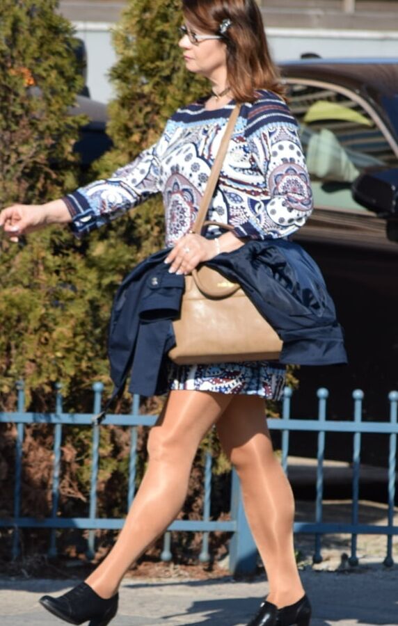 Street Pantyhose - Old Polish Cunt in Glossy Pantyhose