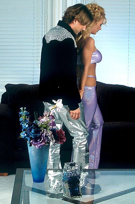 In pale purple pants