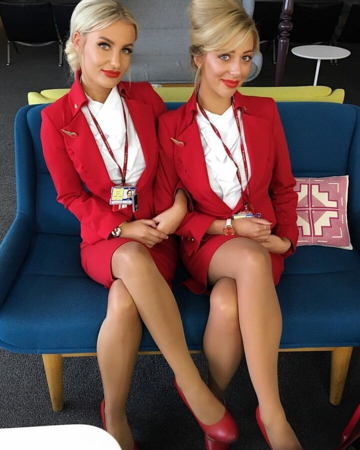 White Girl Flight Attendants in Pantyhose