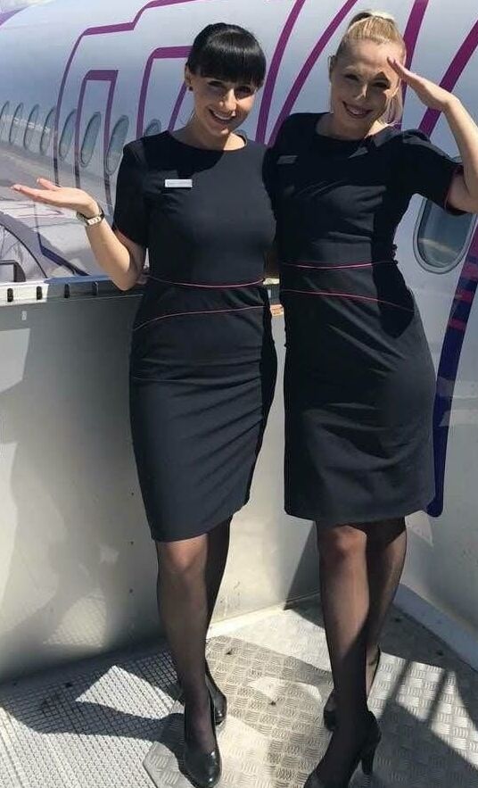 White Girl Flight Attendants in Pantyhose