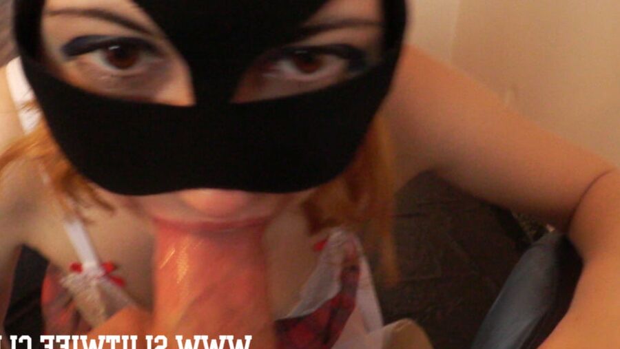 Teen girl gets a blowjob lesson and gags hard on the cock