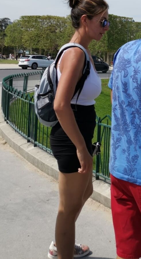 cute girl in miniskirt, big boobs