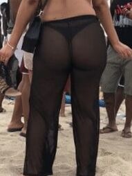 Sexy black thong booty in sheer pants