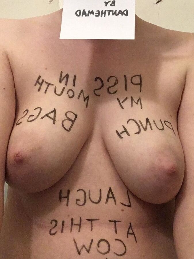 Slave with floppyy udders humiliates herself