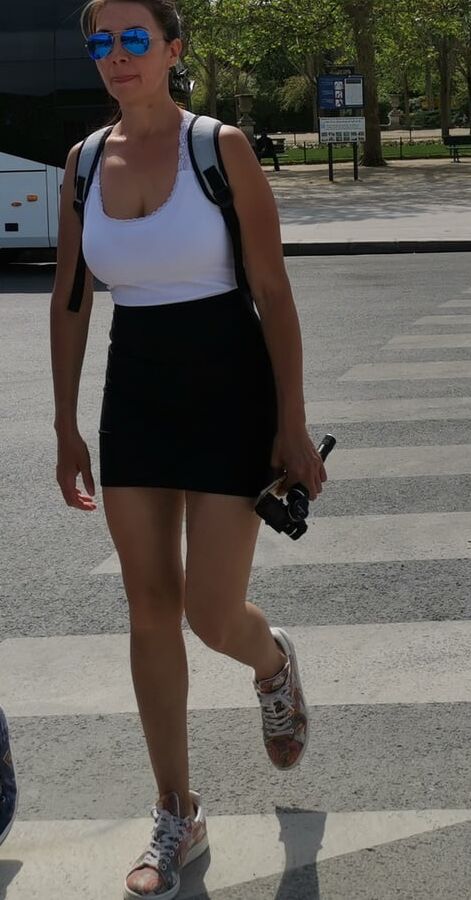 cute girl in miniskirt, big boobs