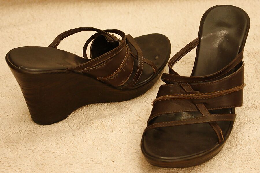 In brown sandals