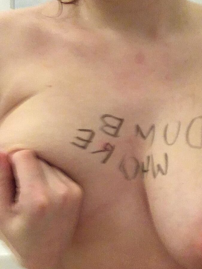 Slave with floppyy udders humiliates herself