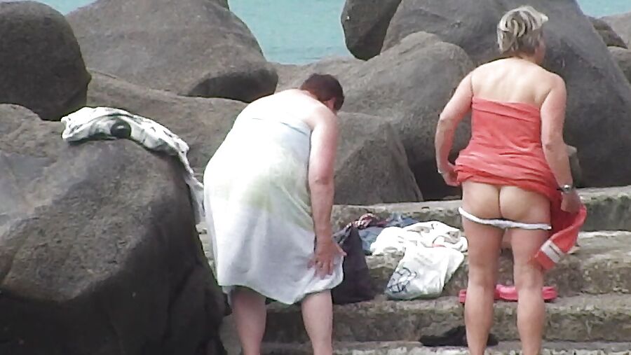 Skinny Granny On The Beach