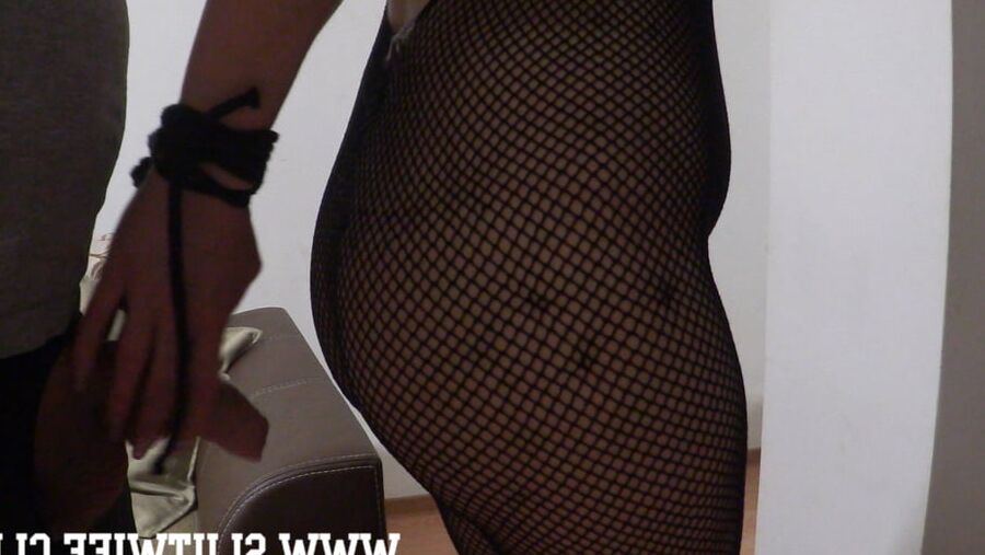Masked and bound whore gets a quick rough facefuck and cum