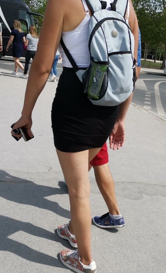 cute girl in miniskirt, big boobs