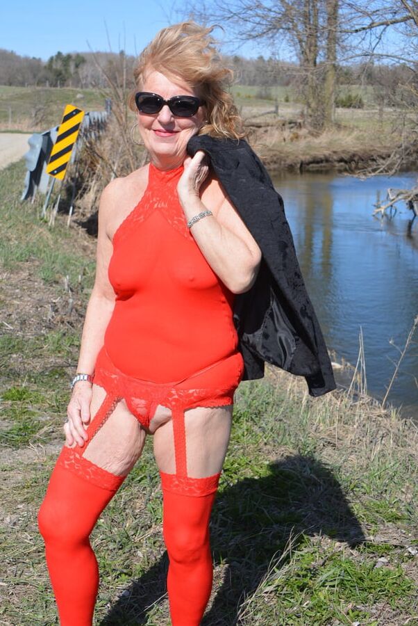Red Sheer Garter Dress Lace Trim and Attached Stocking