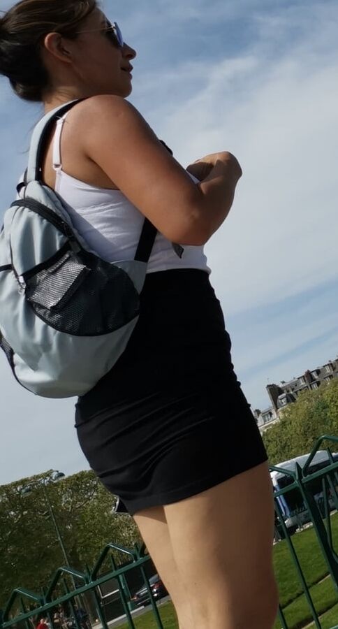 cute girl in miniskirt, big boobs