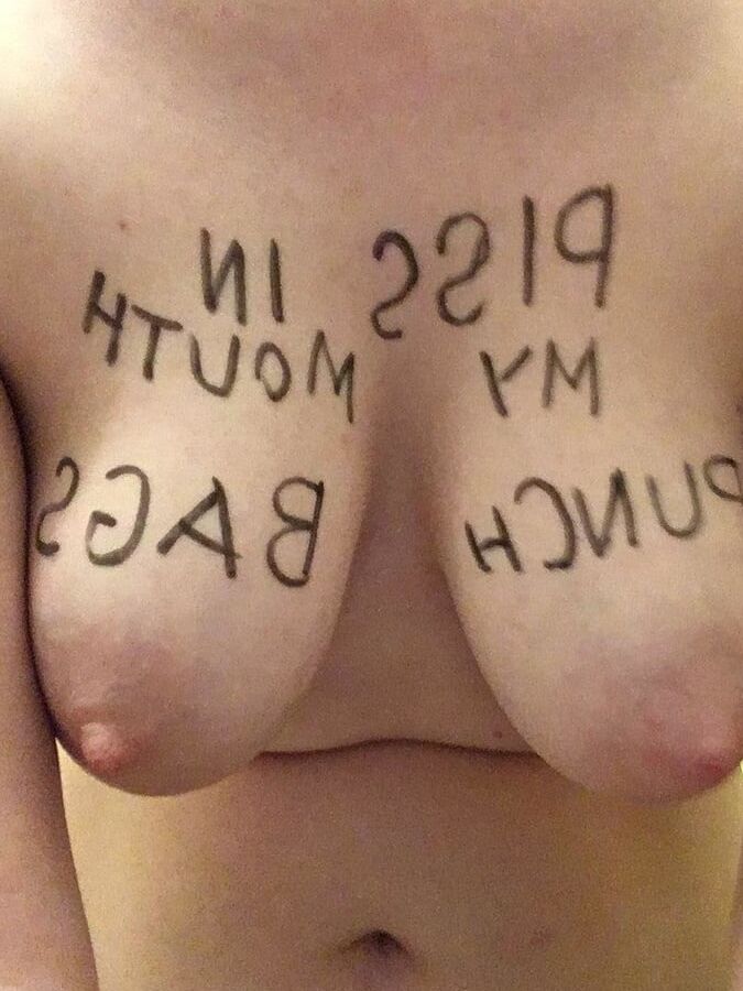 Slave with floppyy udders humiliates herself
