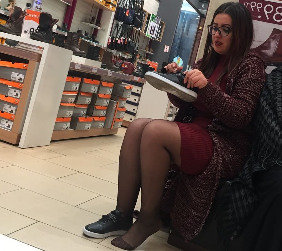 Pantyhosed Shopping - Chubby Bitch in Black Pantyhose
