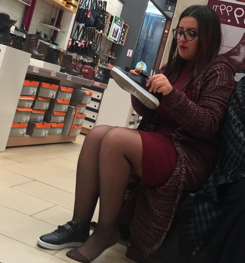 Pantyhosed Shopping - Chubby Bitch in Black Pantyhose