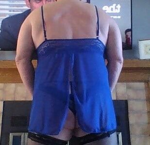 Another new shorty blue nighty, panty and stockings.