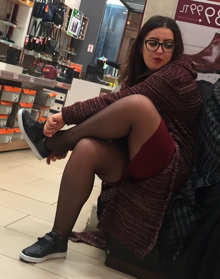 Pantyhosed Shopping - Chubby Bitch in Black Pantyhose
