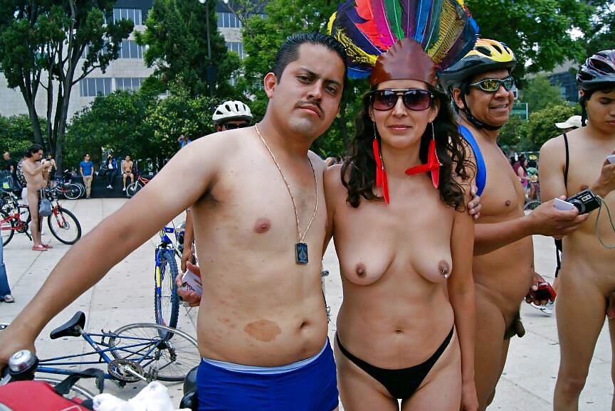 Two cute brunettes at World Naked Bike Ride
