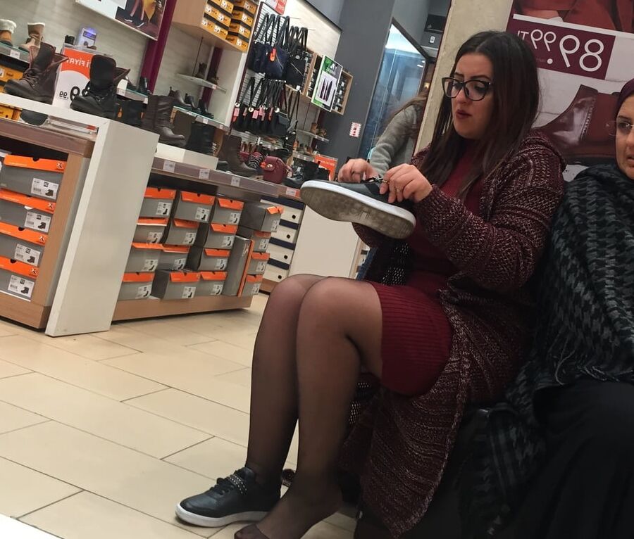 Pantyhosed Shopping - Chubby Bitch in Black Pantyhose