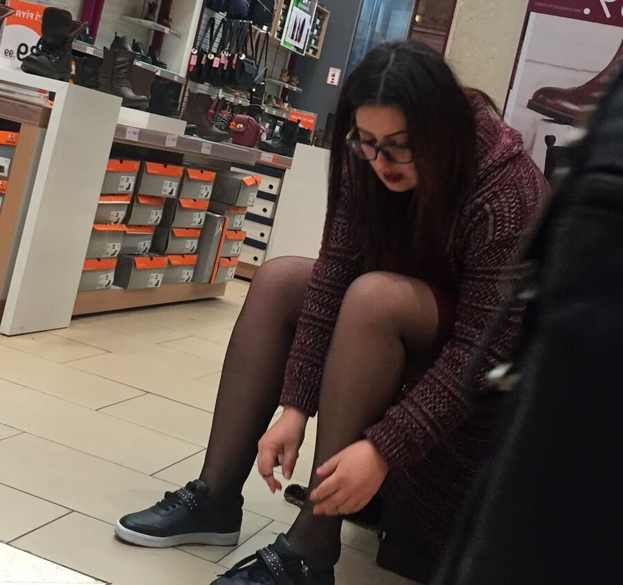 Pantyhosed Shopping - Chubby Bitch in Black Pantyhose