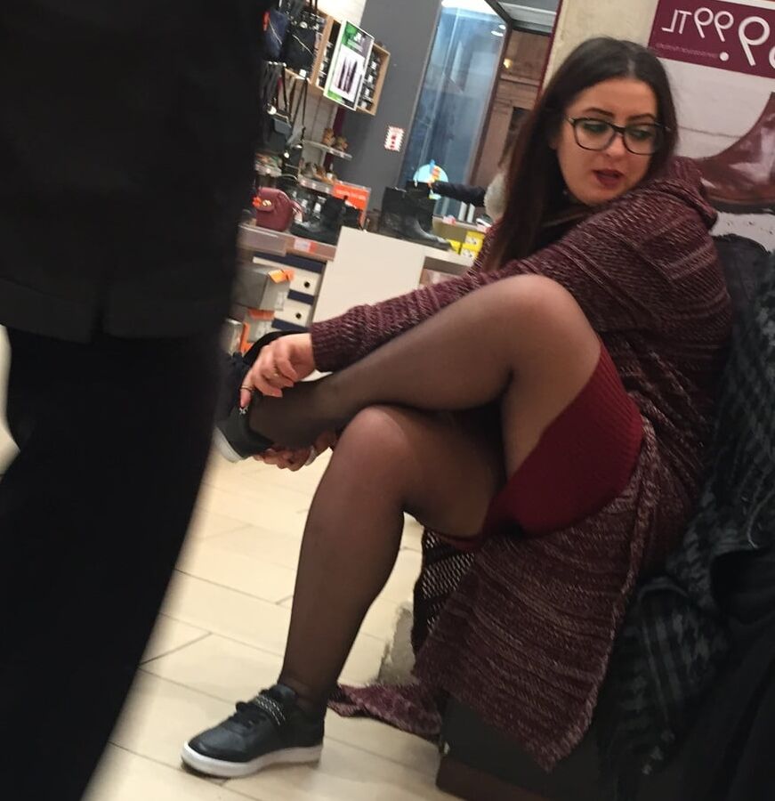 Pantyhosed Shopping - Chubby Bitch in Black Pantyhose