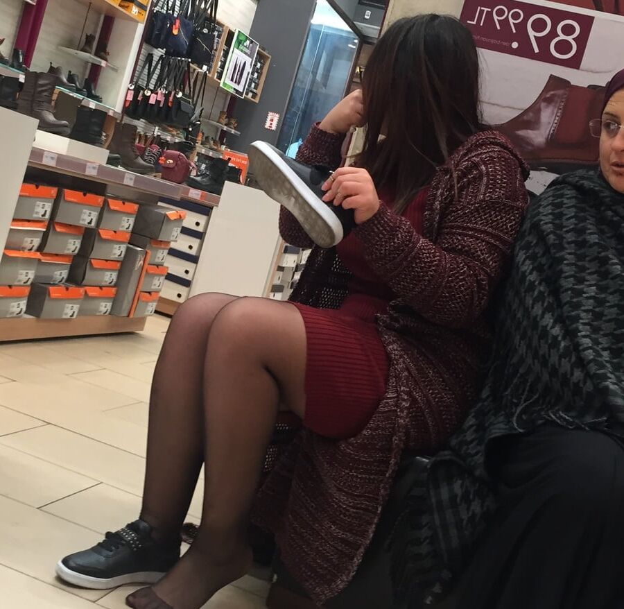 Pantyhosed Shopping - Chubby Bitch in Black Pantyhose