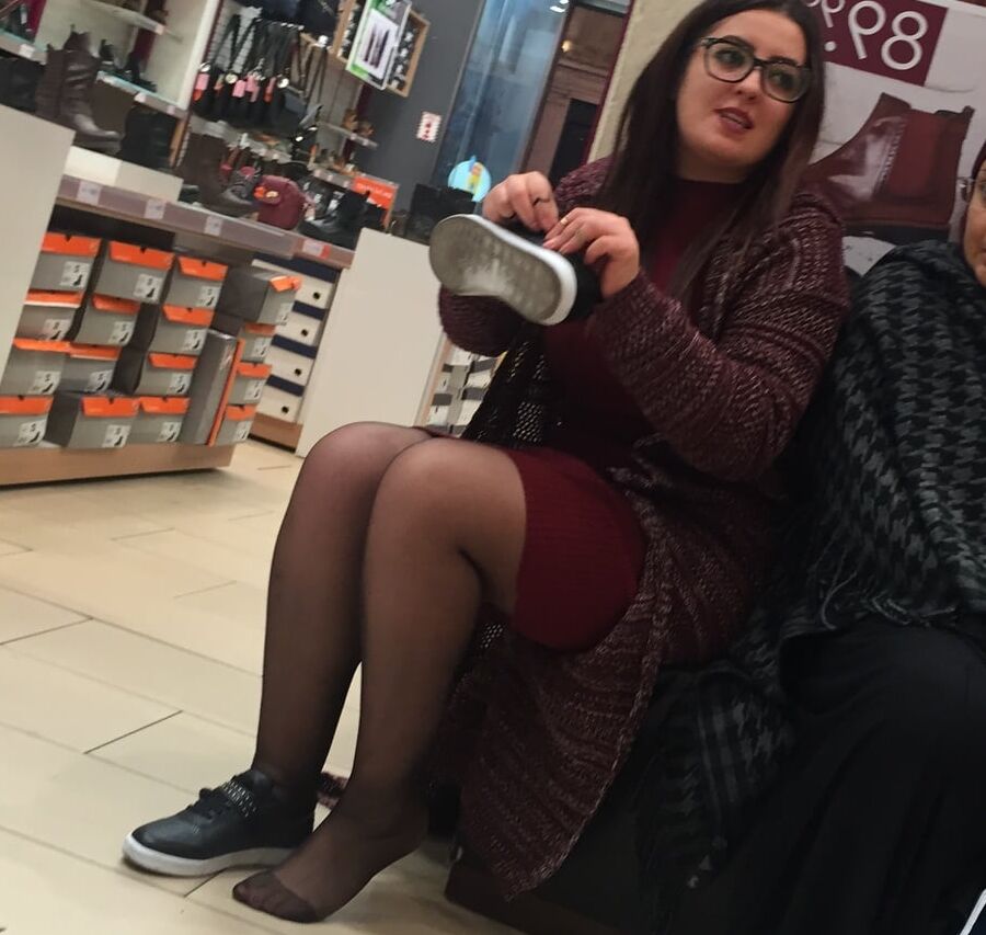 Pantyhosed Shopping - Chubby Bitch in Black Pantyhose