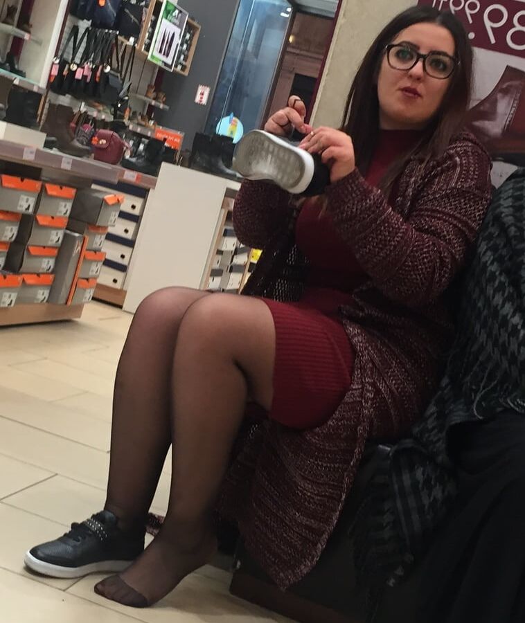 Pantyhosed Shopping - Chubby Bitch in Black Pantyhose