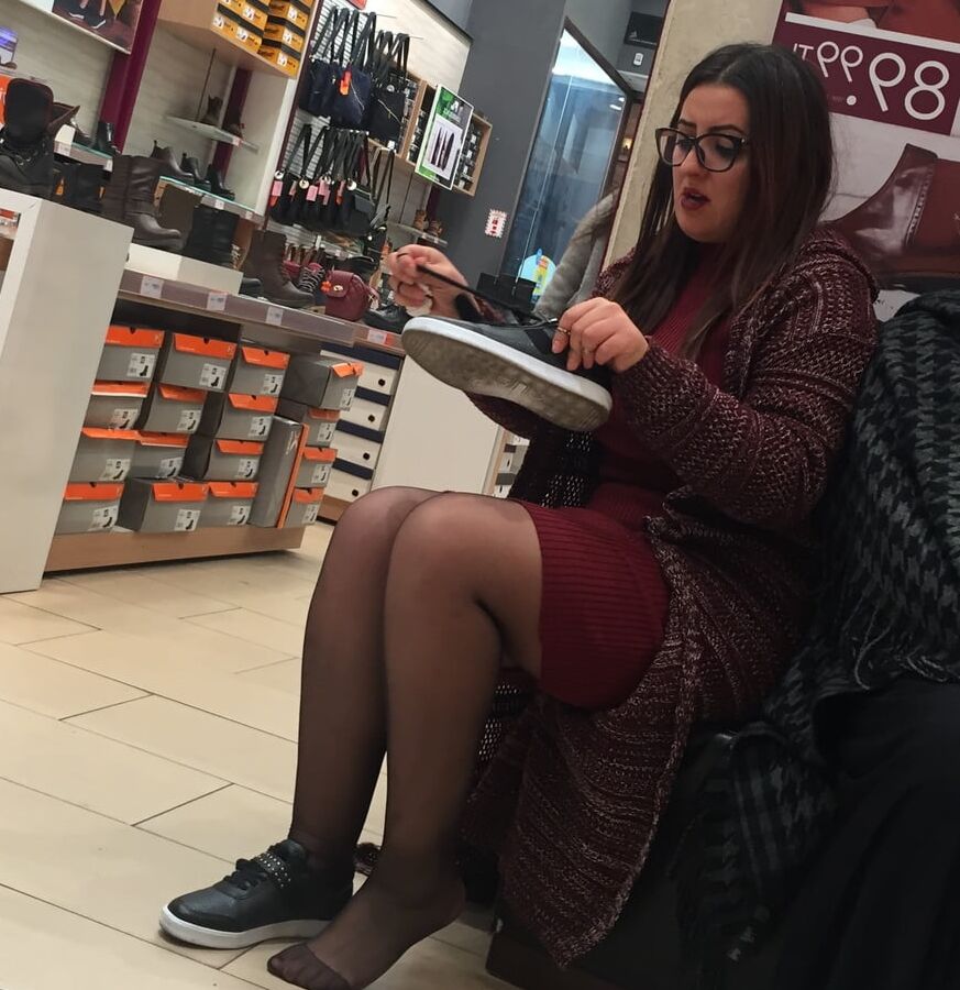 Pantyhosed Shopping - Chubby Bitch in Black Pantyhose