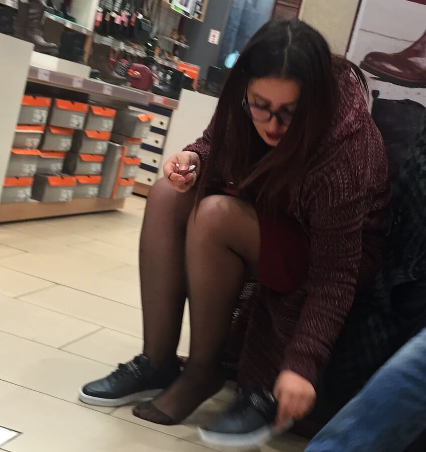 Pantyhosed Shopping - Chubby Bitch in Black Pantyhose