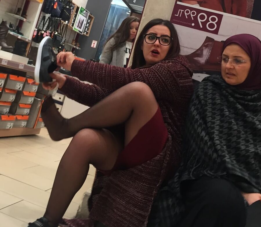 Pantyhosed Shopping - Chubby Bitch in Black Pantyhose