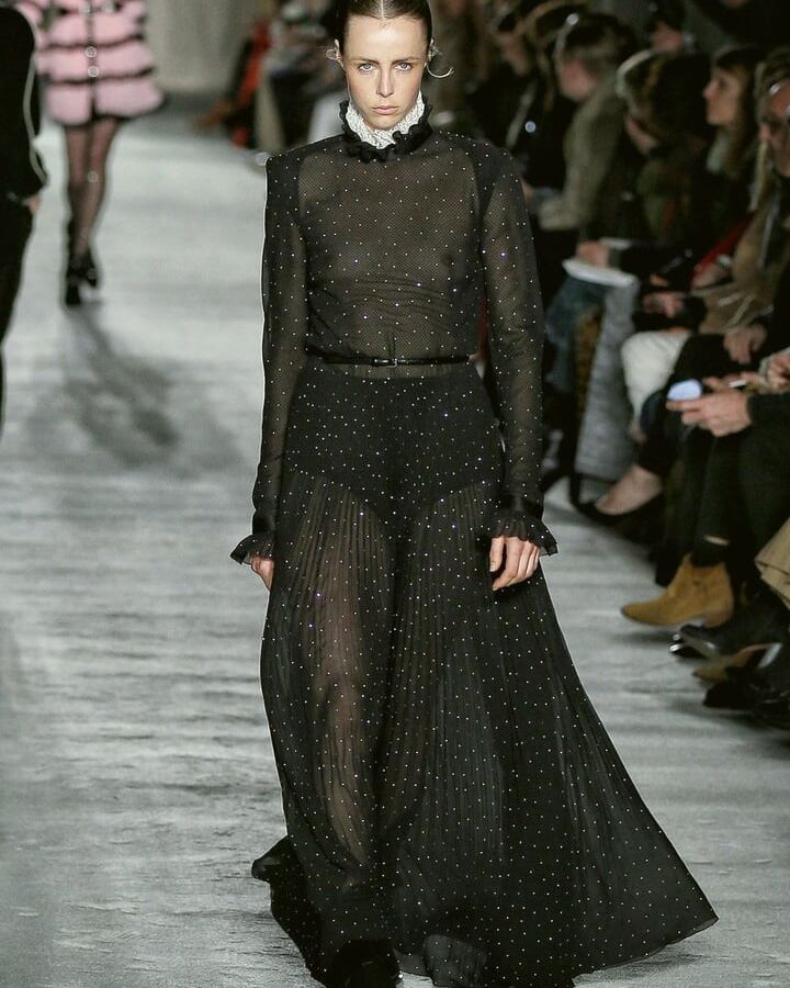 Edie Campbell seethrough at fashion week feb