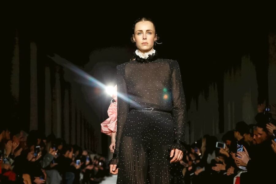 Edie Campbell seethrough at fashion week feb