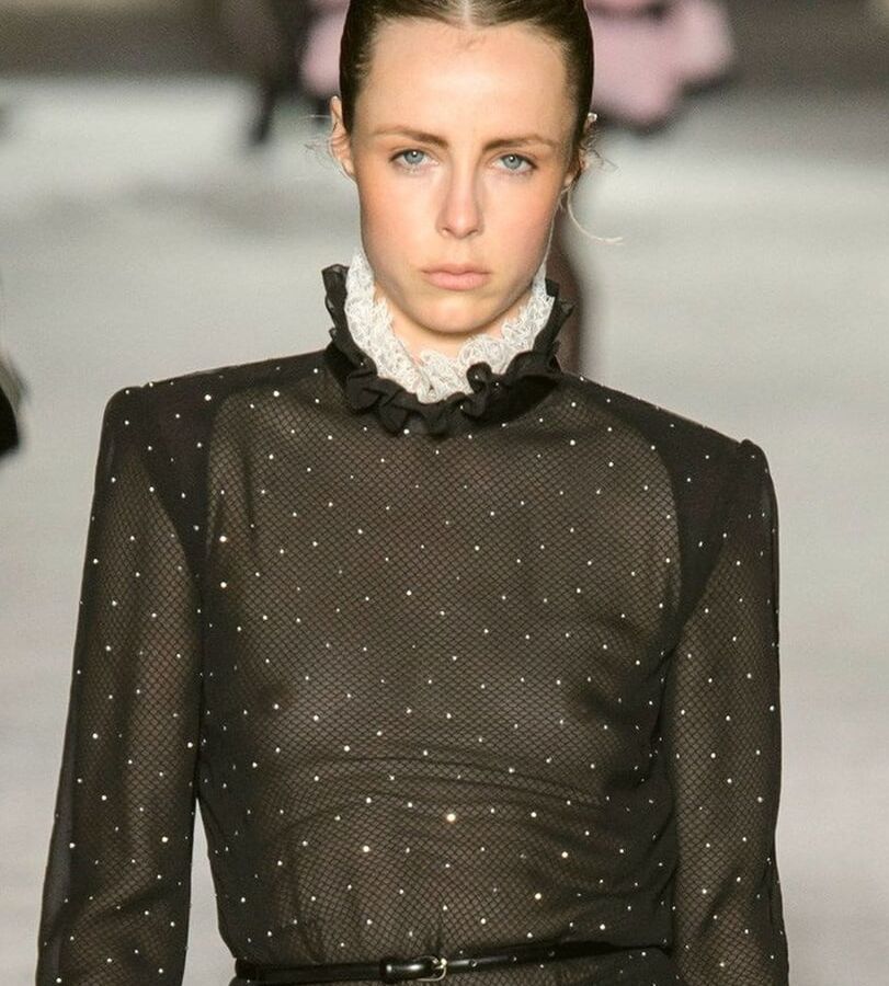 Edie Campbell seethrough at fashion week feb