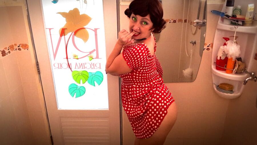 Pinup babe has no panties in front of mirror Retro Vintage N