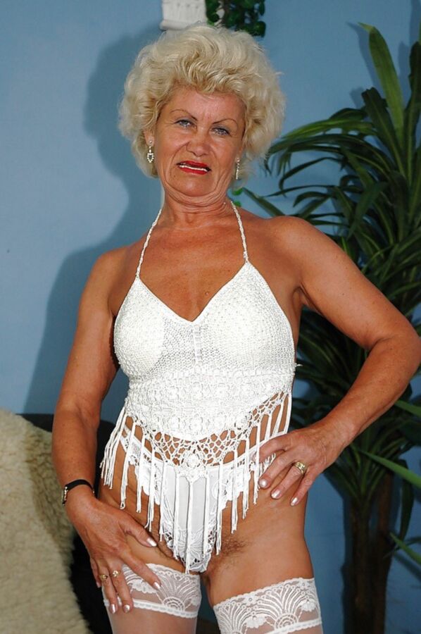 Older slim senior granny show off and adult toys