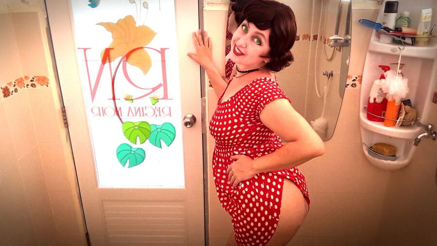 Pinup babe has no panties in front of mirror Retro Vintage N