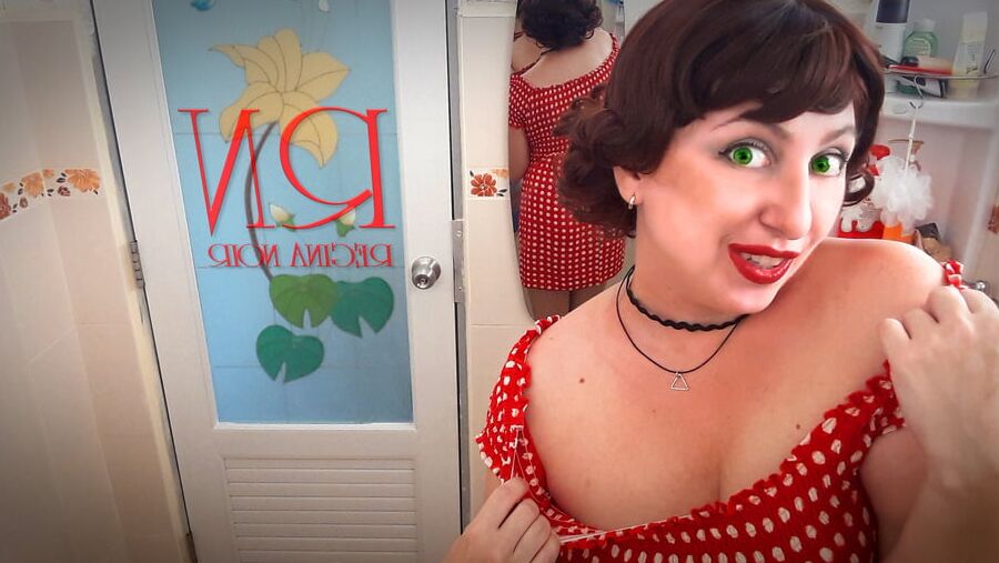 Pinup babe has no panties in front of mirror Retro Vintage N