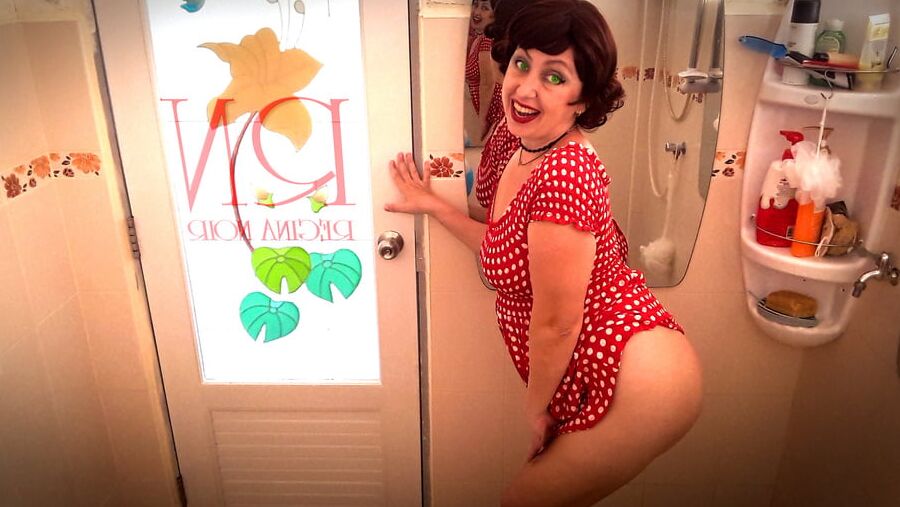 Pinup babe has no panties in front of mirror Retro Vintage N